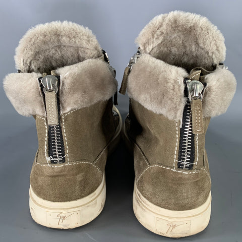 GIUSEPPE ZANOTTI Size 11 Green Olive Contrast Stitch Suede High Top Sneakers