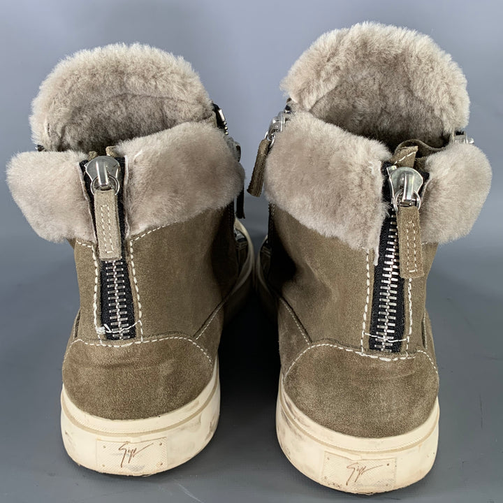 GIUSEPPE ZANOTTI Size 11 Green Olive Contrast Stitch Suede High Top Sneakers