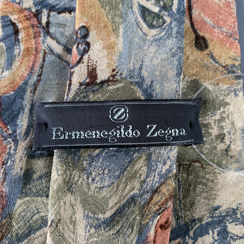ERMENEGILDO ZEGNA Green Blue Abstract Silk Tie