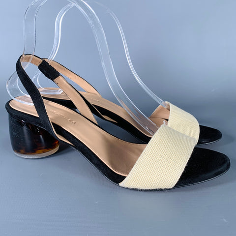 DEAR FRANCES Size 8 Cream Black Acrylic Suede Slingback Sandals