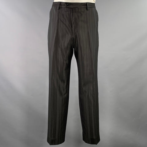VERSACE COLLECTION Size 44 Black Stripe Viscose Blend Notch Lapel Suit