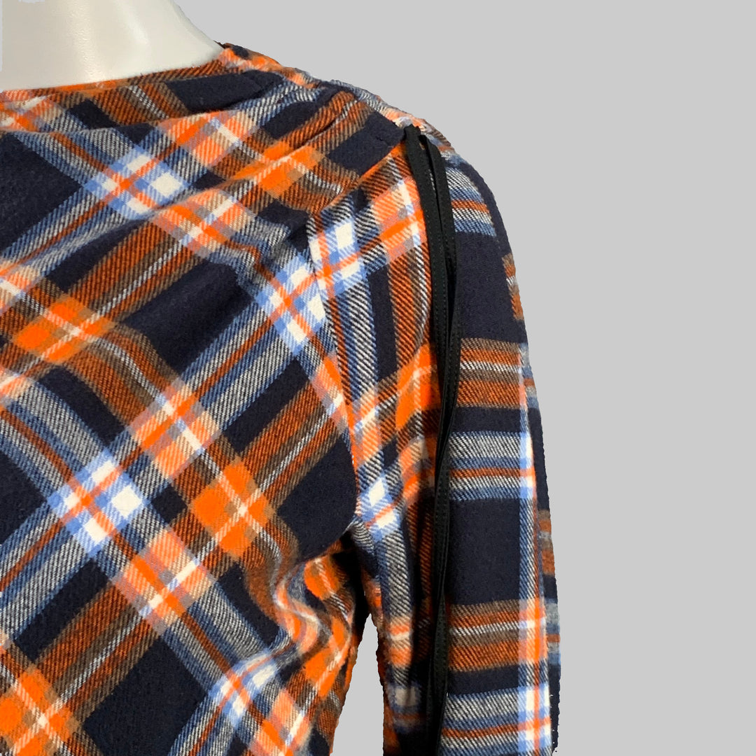 N°21 Size 4 Orange Black White Cotton Plaid Asymmetrical Ruched Maxi Dress