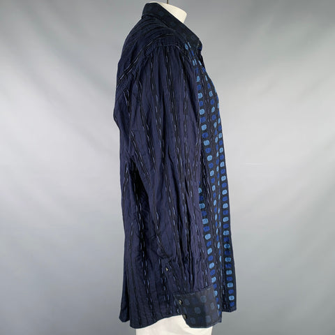 Chemise Robert Graham manches longues en coton noir à pois bleus taille XXL