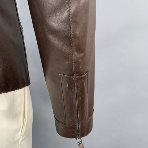 EMPORIO ARMANI Size 42 Brown Lambskin Leather Zip Up Jacket