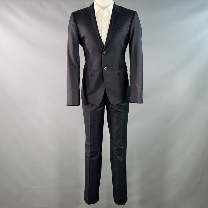 EMPORIO ARMANI Size 40 Navy Textured Wool Silk Single Breasted Notch Lapel Suit