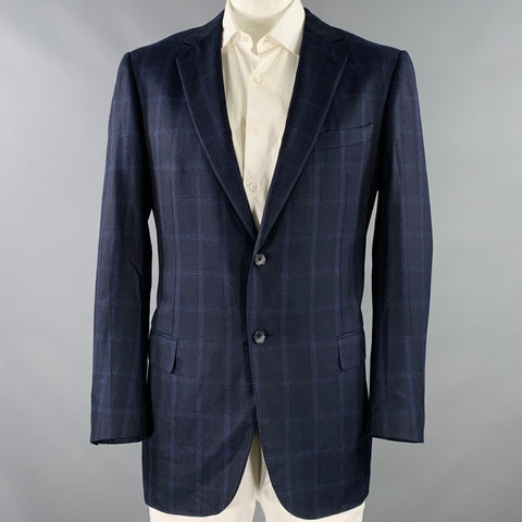 ERMENEGILDO ZEGNA Size 46 Regular Navy Blue Window Pane Sport Coat
