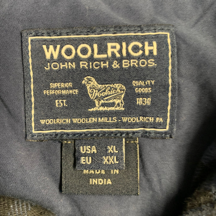 WOOLRICH Size XL Navy Black Plaid Cotton One Pocket Long Sleeve Shirt