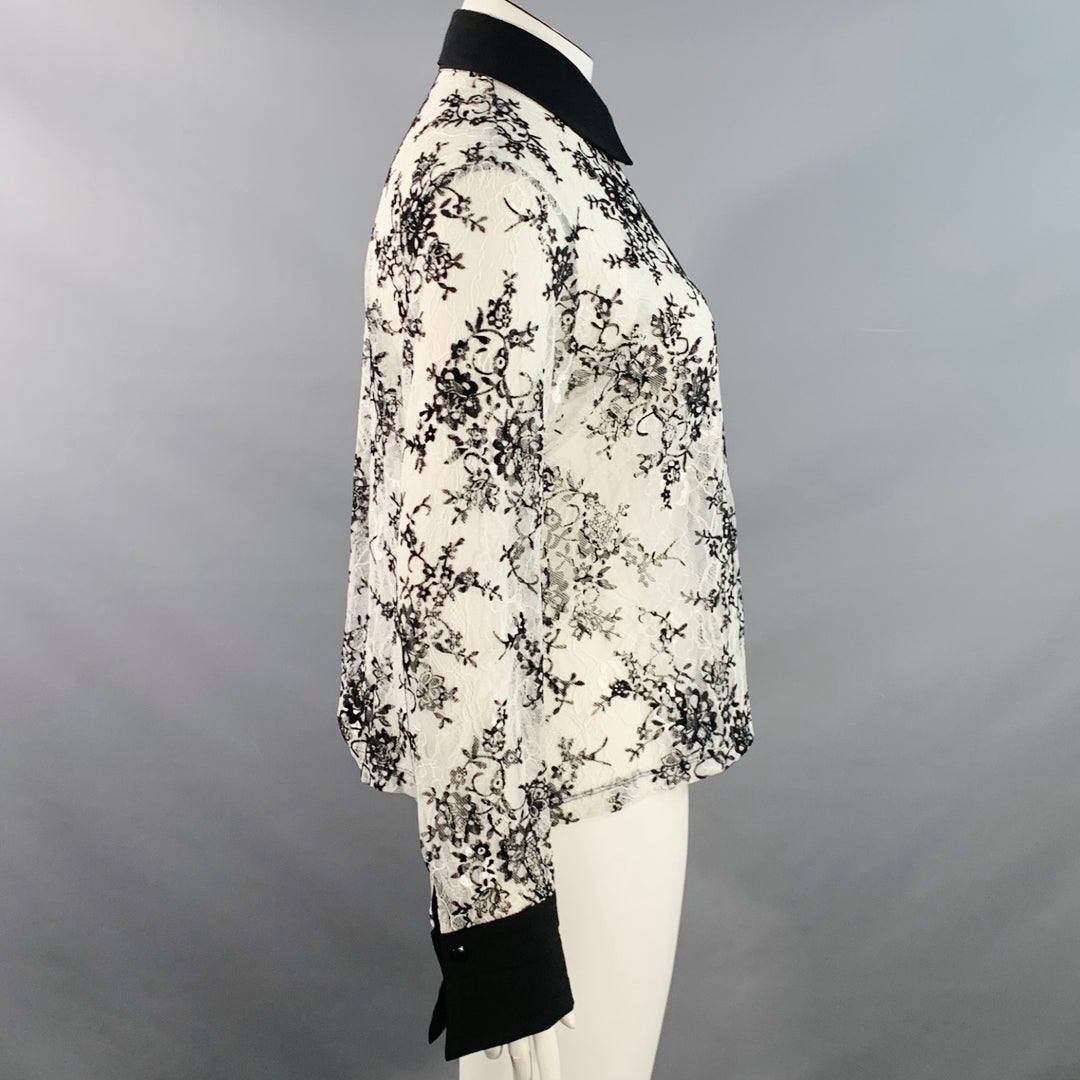 ANNE FONTAINE Size XL Solly White Black Polyamide Lace Burnout Contrast Trim Blouse