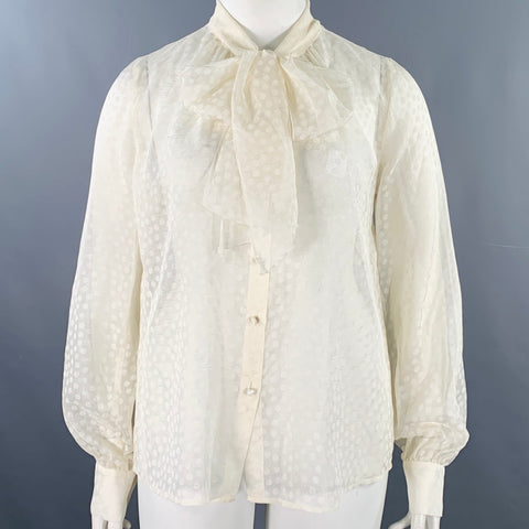 ESCADA Taille 42 Blouse en Soie Beige à Pois et Nœud