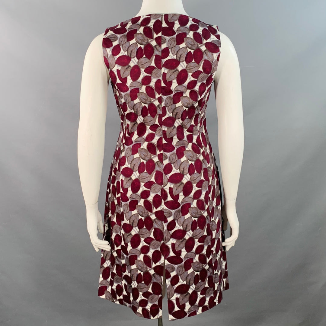 LAVIA 18 Size 12 White Burgundy Cotton Blend Leaves Sleeveless Dress