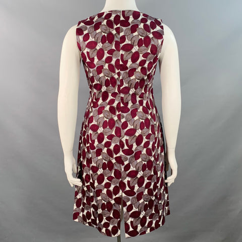 LAVIA 18 Size 12 White Burgundy Cotton Blend Leaves Sleeveless Dress