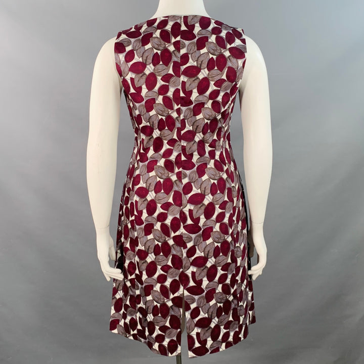 LAVIA 18 Size 12 White Burgundy Cotton Blend Leaves Sleeveless Dress