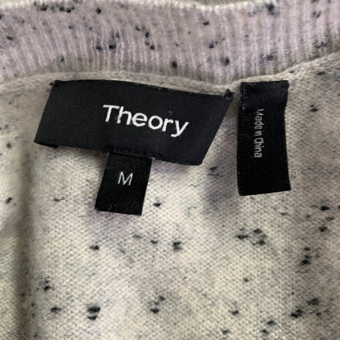 THEORY Size M Cream Black Speckled Cashmere Crew Neck Pullover