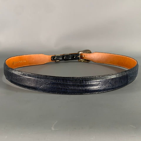 JAMES REID Size 36 Blue Navy Nubuck Lizard Belt