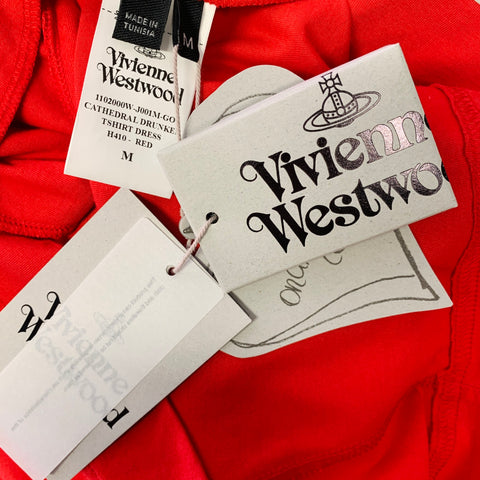 VIVIENNE WESTWOOD Size M Red Cotton Graphic Side Buttons Cathedral T-Shirt Dress
