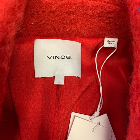 VINCE Size L Red Alpaca Blend Textured Notch Lapel Coat