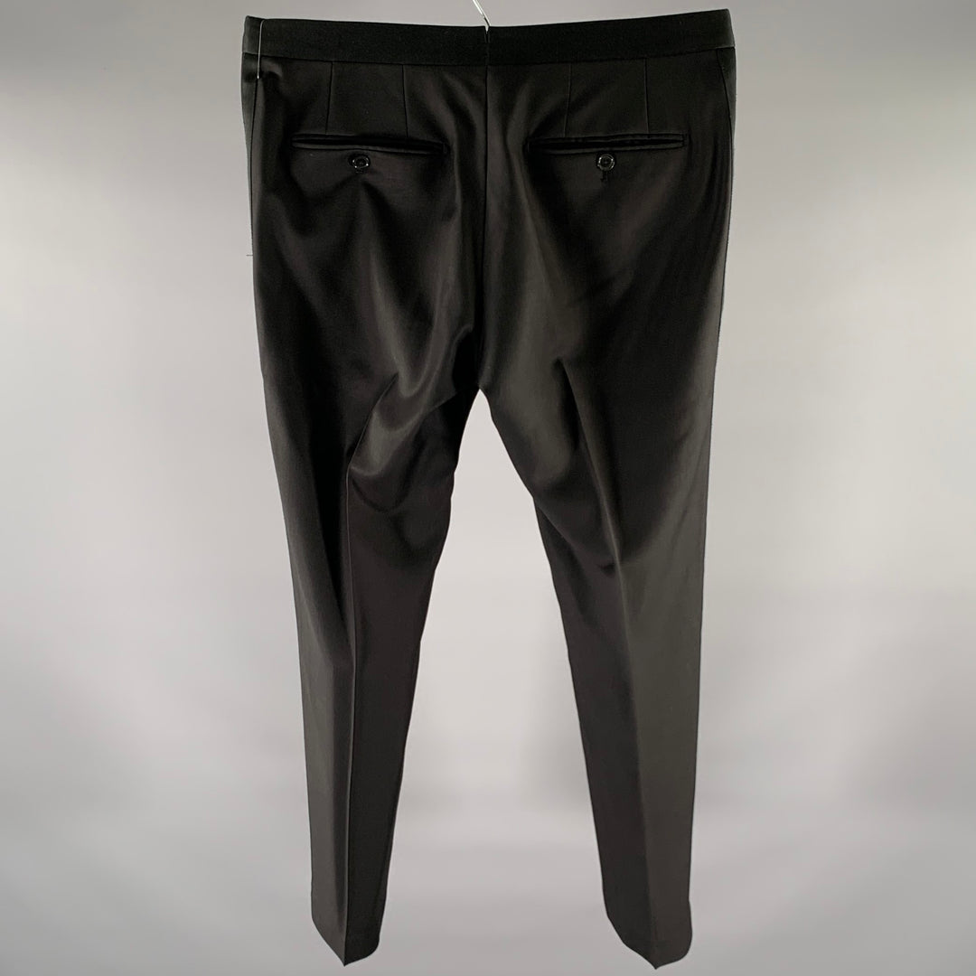 LARDINI Size 32 Black Wool Tuxedo Dress Pants