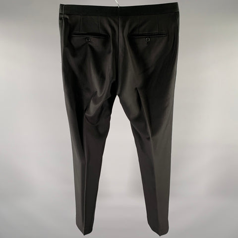 LARDINI Size 32 Black Wool Tuxedo Dress Pants