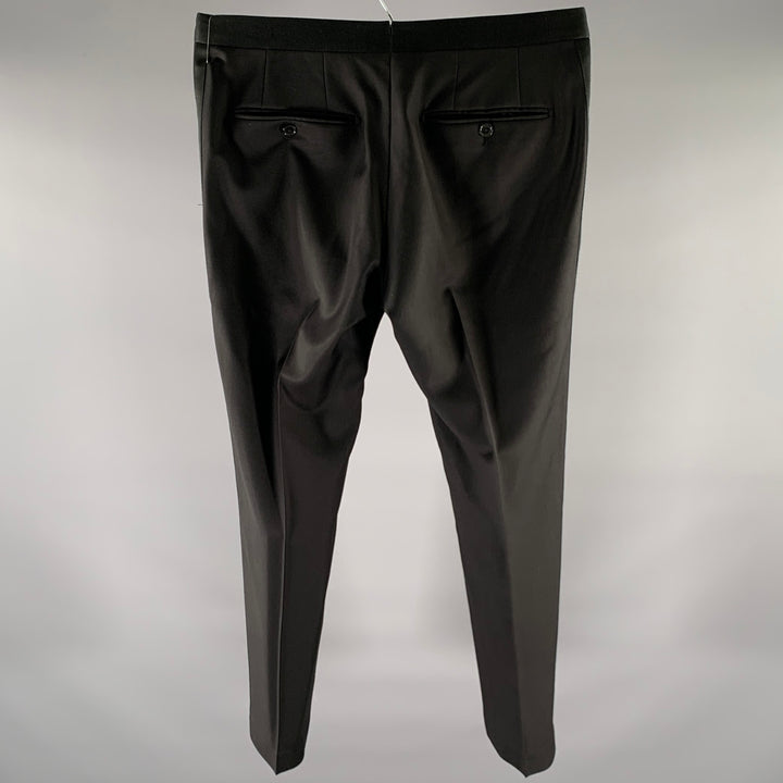 LARDINI Size 32 Black Wool Tuxedo Dress Pants