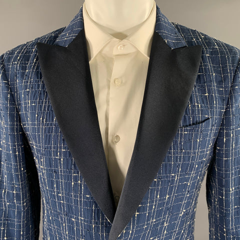PORTS 1961 Veste sport en coton mélangé à carreaux fenêtres, taille 40, bleu marine et blanc