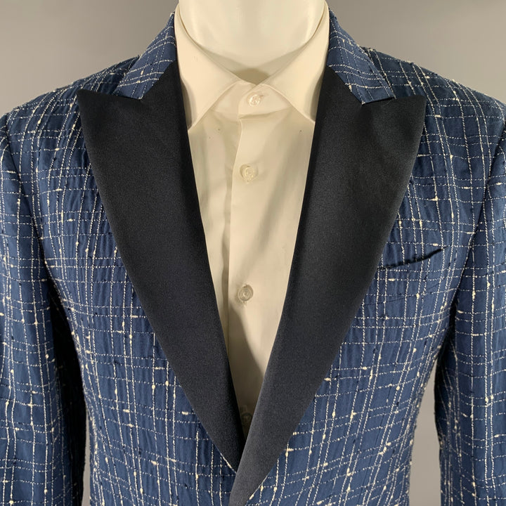 PORTS 1961 Chest Size 40 Navy White Window Pane Cotton Blend Sport Coat