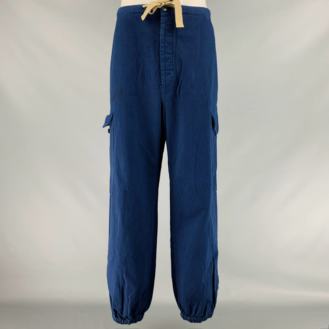 GUCCI Size XL Navy Cotton Large Pockets Drawstring Casual Pants