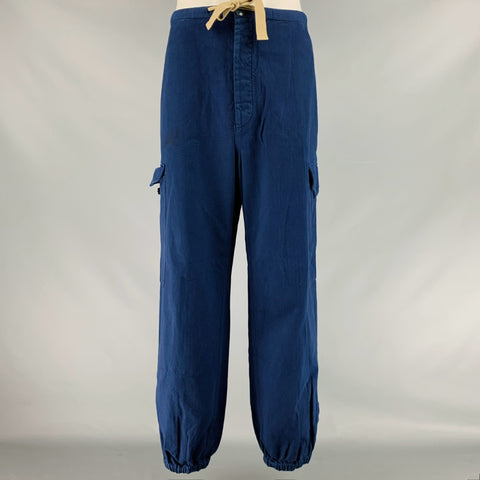GUCCI Talla XL Pantalones casuales con cordón y bolsillos grandes de algodón azul marino