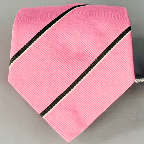 RALPH LAUREN Pink Black Diagonal Stripe Silk Twill Tie