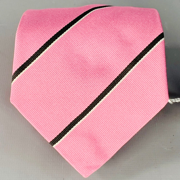 RALPH LAUREN Pink Black Diagonal Stripe Silk Twill Tie