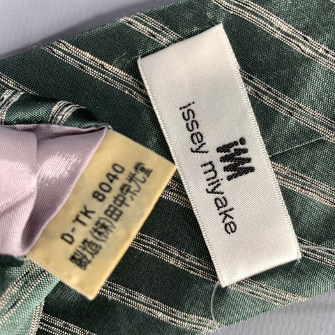 ISSEY MIYAKE Green Tan Stripe Silk Tie