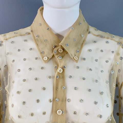 MAISON MARGIELA Size 2 Khaki Silver Polyamide Dots Oversized Shirt Dress