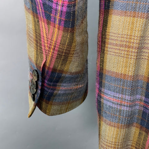 ETRO Size 40 Multi Color Plaid Linen Blend Notch Lapel Sport Coat