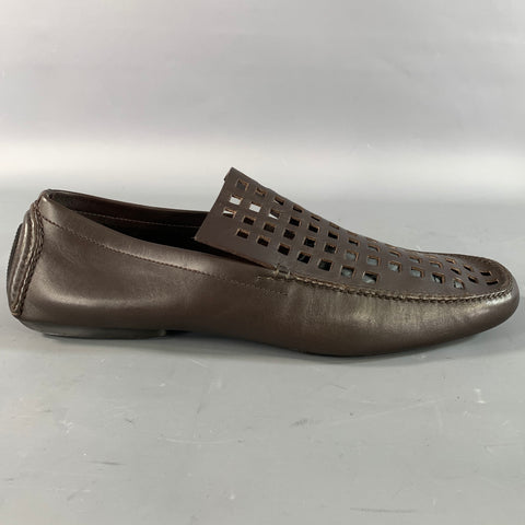 HELMUT LANG Size 10 Brown Cut Out Leather Drivers Loafers