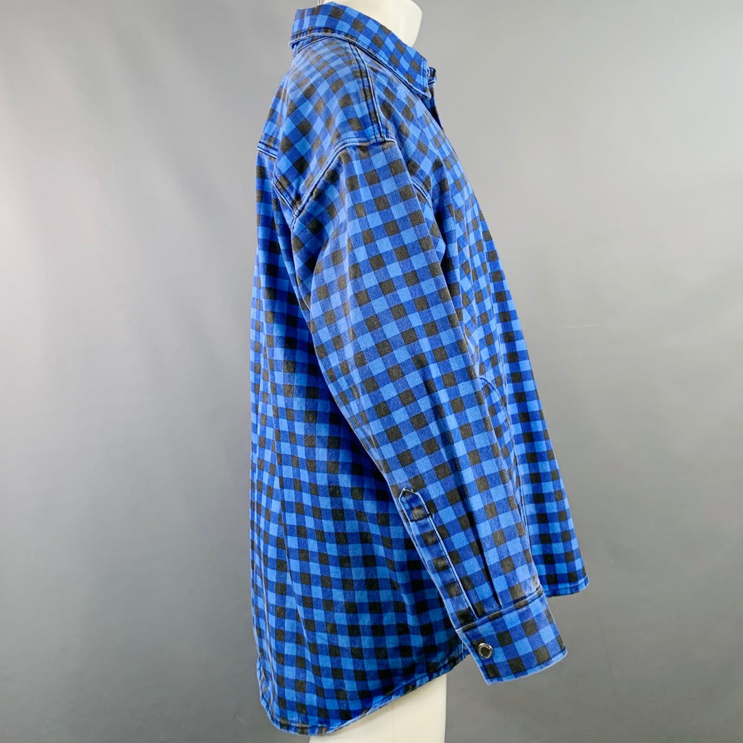 ALEXANDER WANG Size S Blue Black Checkered Cotton Oversized Shirt Jacket