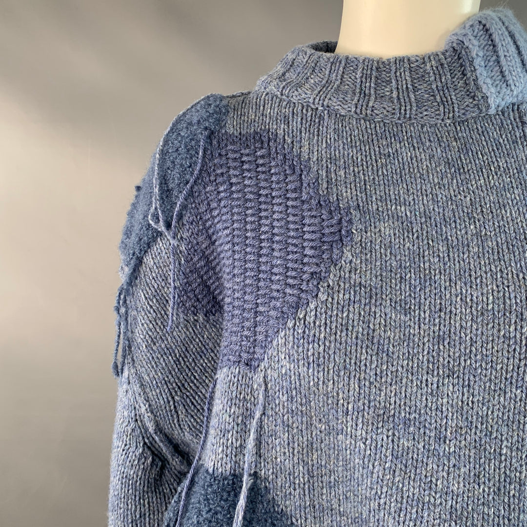 ACNE STUDIOS AW17 Size M Ovira Patch Blue Grey Wool Blend Patchwork Distressed Sweater