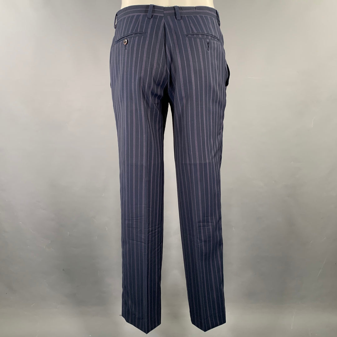ETRO Size 38 Navy Purple Pinstripe Wool Notch Lapel Suit