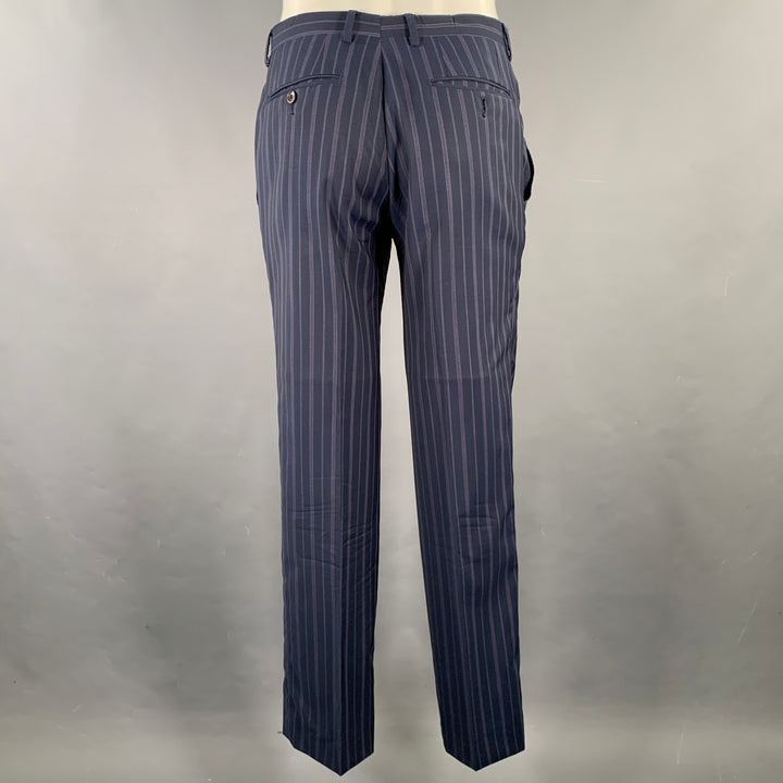 ETRO Size 38 Navy Purple Pinstripe Wool Notch Lapel Suit