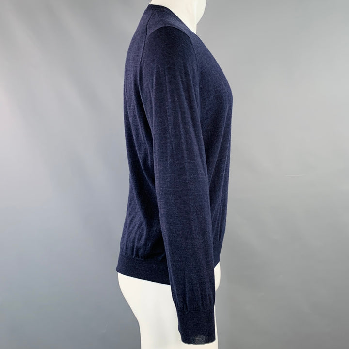 BRUNELLO CUCINELLI Size M Navy Jersey Wool Cashmere V-Neck Pullover