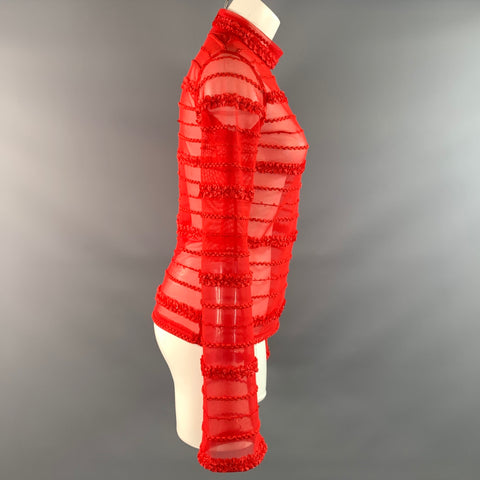 ELIZA FAULKNER Size M Red Stripe Sheer Dress Top