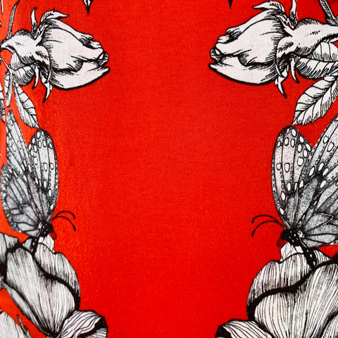 VALENTINO Size L Red Black White Symmetrical Roses Graphic Cotton Crew Neck T-shirt