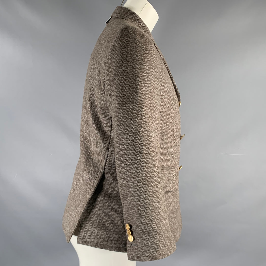 THOM BROWNE Size 2 Brown Olive Wool Herringbone Double Breasted Jacket