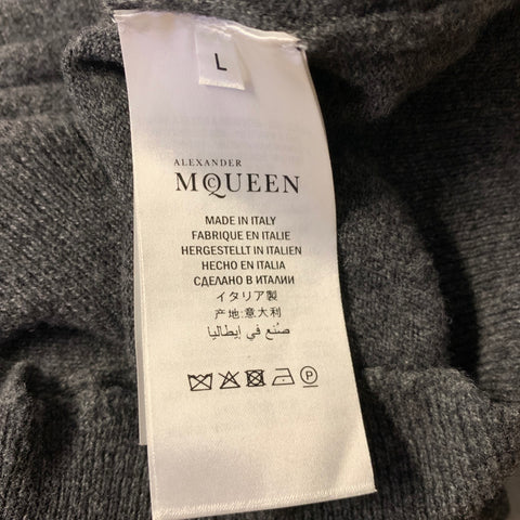 ALEXANDER MCQUEEN AW2017 Size L Grey Distressed Wool & Cashmere Crew Neck Sweater