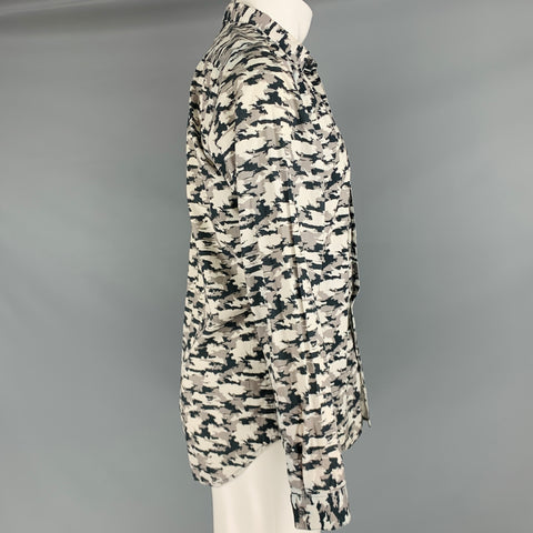 THEORY Size M Off White Black Camo Cotton Button Up Long Sleeve Shirt