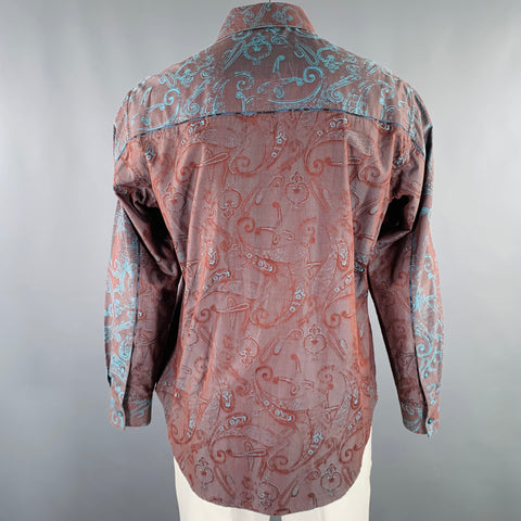 ROBERT GRAHAM Size L Brown Blue Paisley Cotton Embroidered Long Sleeve Shirt