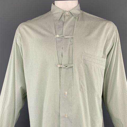 THE TAILORED MAN Size M Green Stripe Cotton Patch Pocket Long Sleeve Shirt