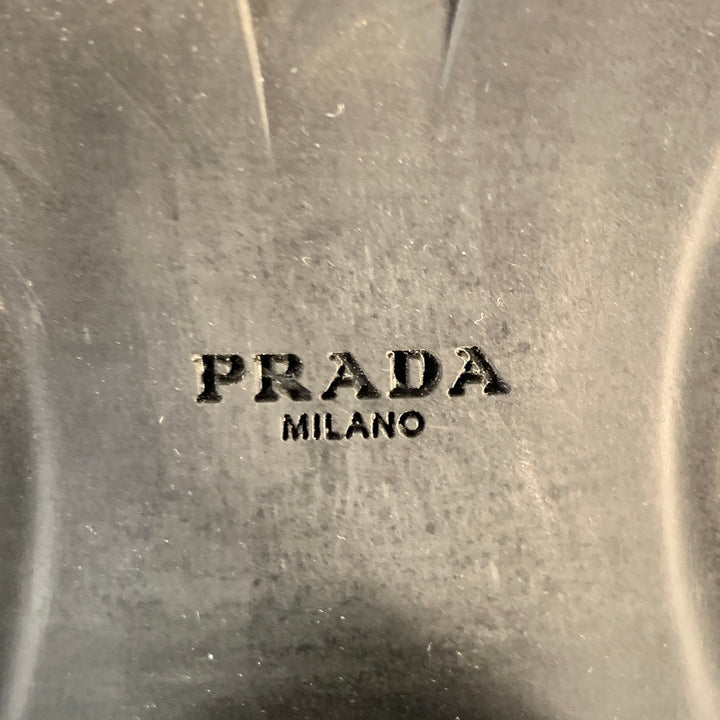 PRADA Size 6 Black Leather Tread Sole Stacked Heel Boots
