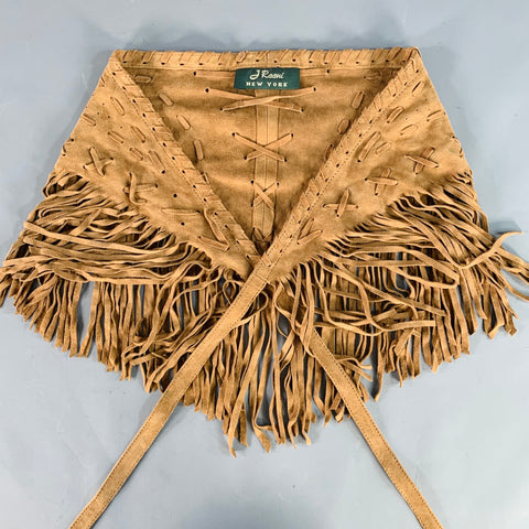J RAANI Size M Scarf Camel Fringe Suede Tie Belt