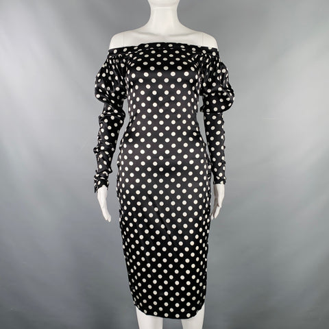CAROLINE CONSTAS Size XS Black White Silk Blend Polka Dot Long Sleeve Dress