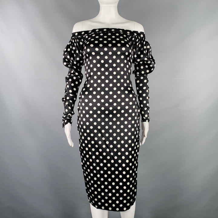 CAROLINE CONSTAS Size XS Black White Silk Blend Polka Dot Long Sleeve Dress