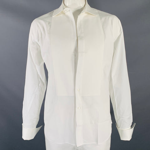 BERGDORF GOODMAN Size L White Cotton Tuxedo Long Sleeve Shirt